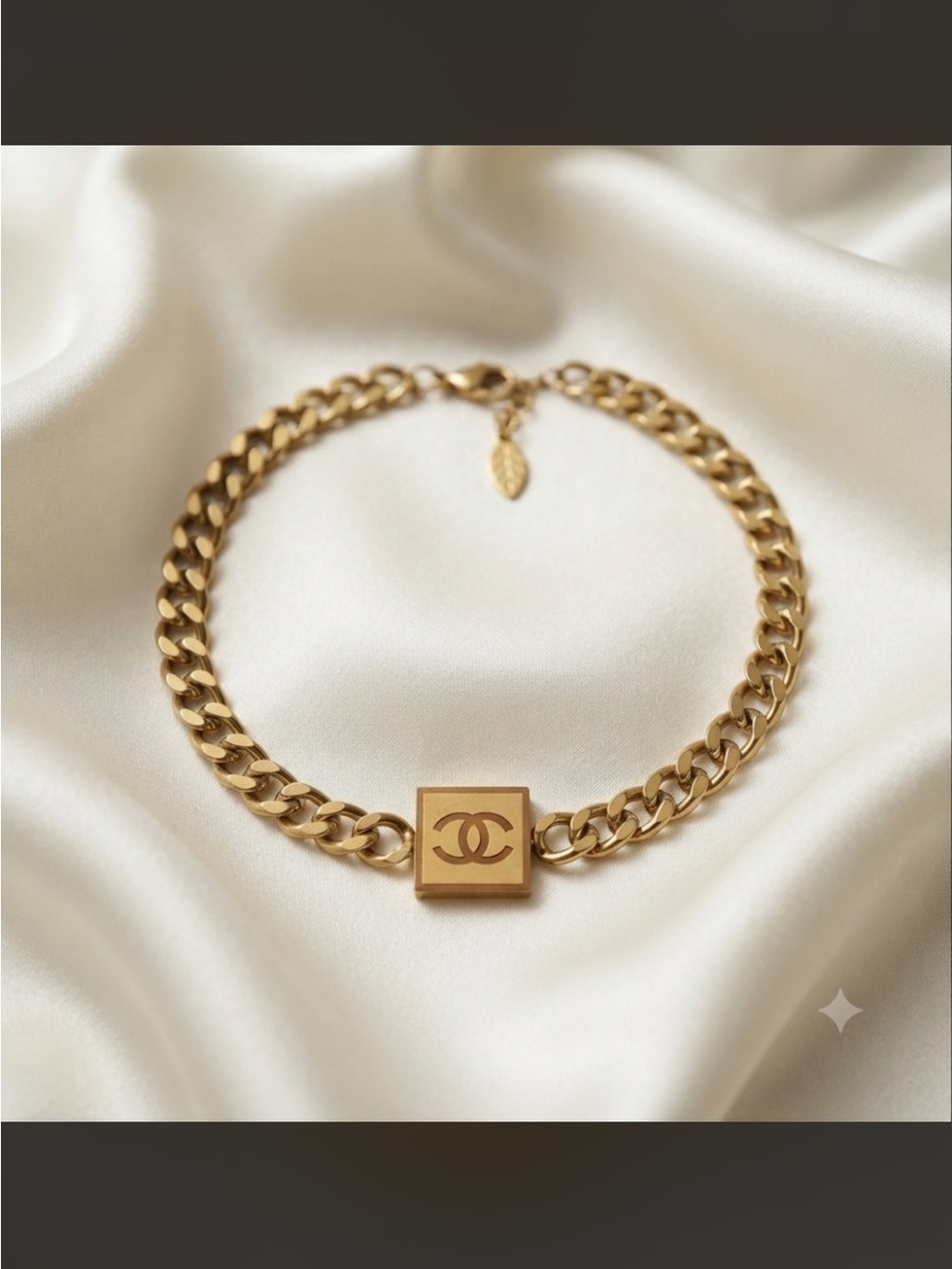 Brand New !  Gold-Tone Curb Chain Necklace with Square CC Pendant